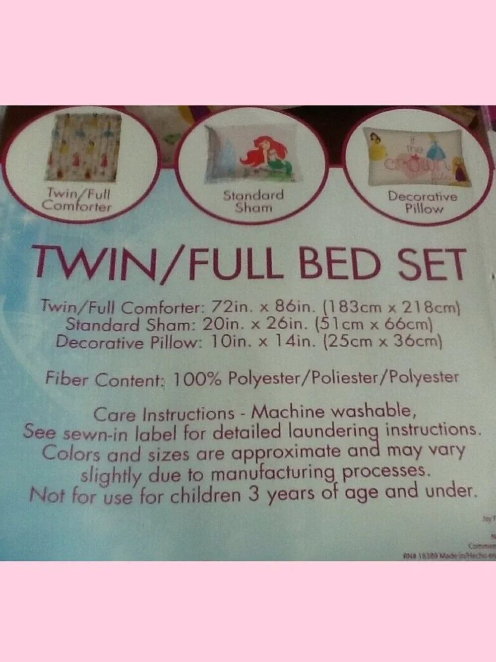 new 3-piece Disney Princesses Reversible 72 inch x 86 inch TWIN Comforter Set
